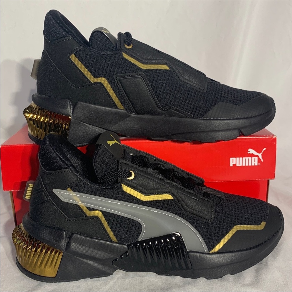 Puma Provoke XT Mid Top Shoes Black Gold Grey New Womans 6.5 / 5.5 - Picture 4 of 8
